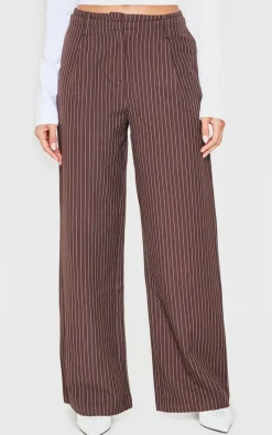 Chocolate Pinstripe Double Waistband Detail Tailored Pants