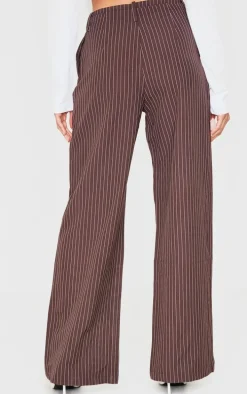 Chocolate Pinstripe Double Waistband Detail Tailored Pants