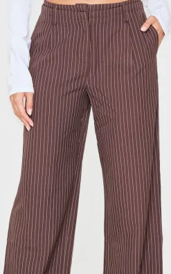 Chocolate Pinstripe Double Waistband Detail Tailored Pants