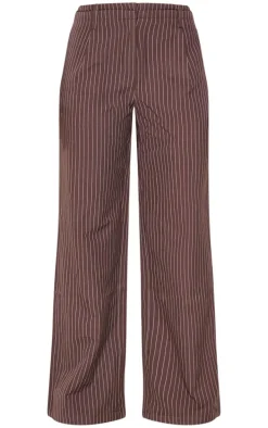 Chocolate Pinstripe Double Waistband Detail Tailored Pants