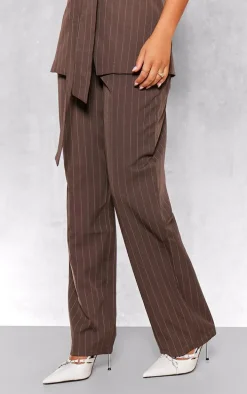 Chocolate Pinstripe Woven Tailored Wide Leg Pants