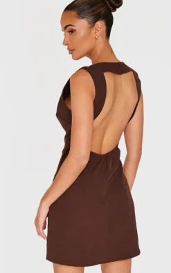 Chocolate Plunge Pocket Detail Mini Dress