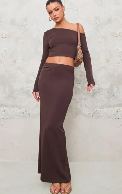 Chocolate Premium Soft Touch Low Rise Maxi Skirt