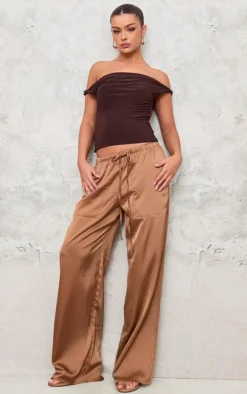 Chocolate Premium Satin Low Rise Drawstring Pants