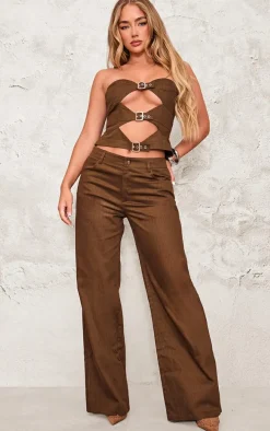 Chocolate Premium Twill Mid Rise Wide Leg Pant