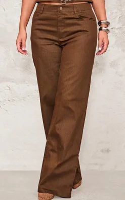 Chocolate Premium Twill Mid Rise Wide Leg Pant