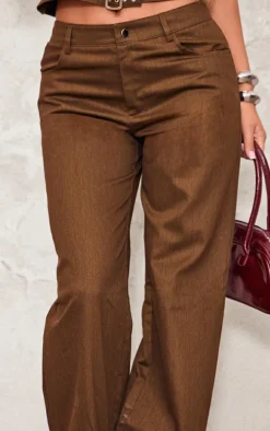 Chocolate Premium Twill Mid Rise Wide Leg Pant