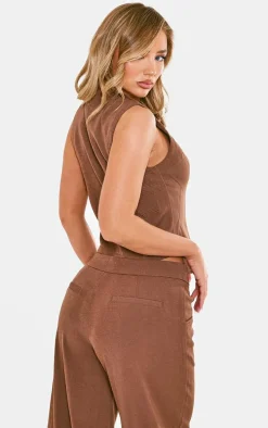 Chocolate Premium Woven Zip Up Detail Sleeveless Top