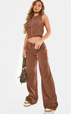 Chocolate Premium Woven Zip Up Detail Sleeveless Top