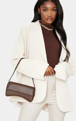 Chocolate PU Flap Over Baguette Shoulder Bag