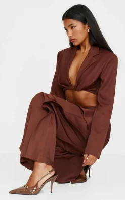 Chocolate PU Wide Fit Point Toe Heeled Sandals