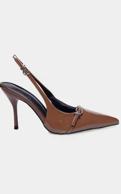Chocolate PU Wide Fit Point Toe Heeled Sandals
