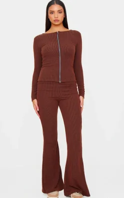 Chocolate Rib High Waisted Flares