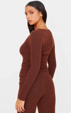 Chocolate Rib Longline Zip Up Top