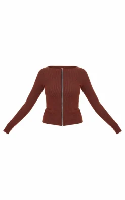 Chocolate Rib Longline Zip Up Top