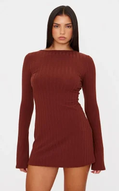 Chocolate Rib Tie Cut Out Back Shift Dress