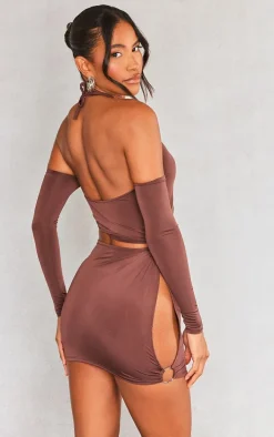 Chocolate Ring Detail Cut Out Long Sleeve Bodycon Dress