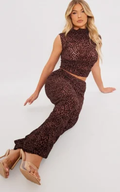 Chocolate Sheer Devore Sleeveless Ruched Side Top