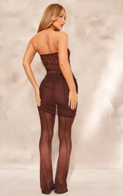 Chocolate Sheer Mesh Wrap Lace Detail Jumpsuit