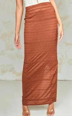 Chocolate Sheer Textured Split Back Maxi Skirt