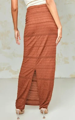 Chocolate Sheer Textured Split Back Maxi Skirt