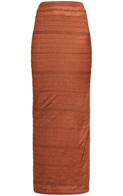 Chocolate Sheer Textured Split Back Maxi Skirt