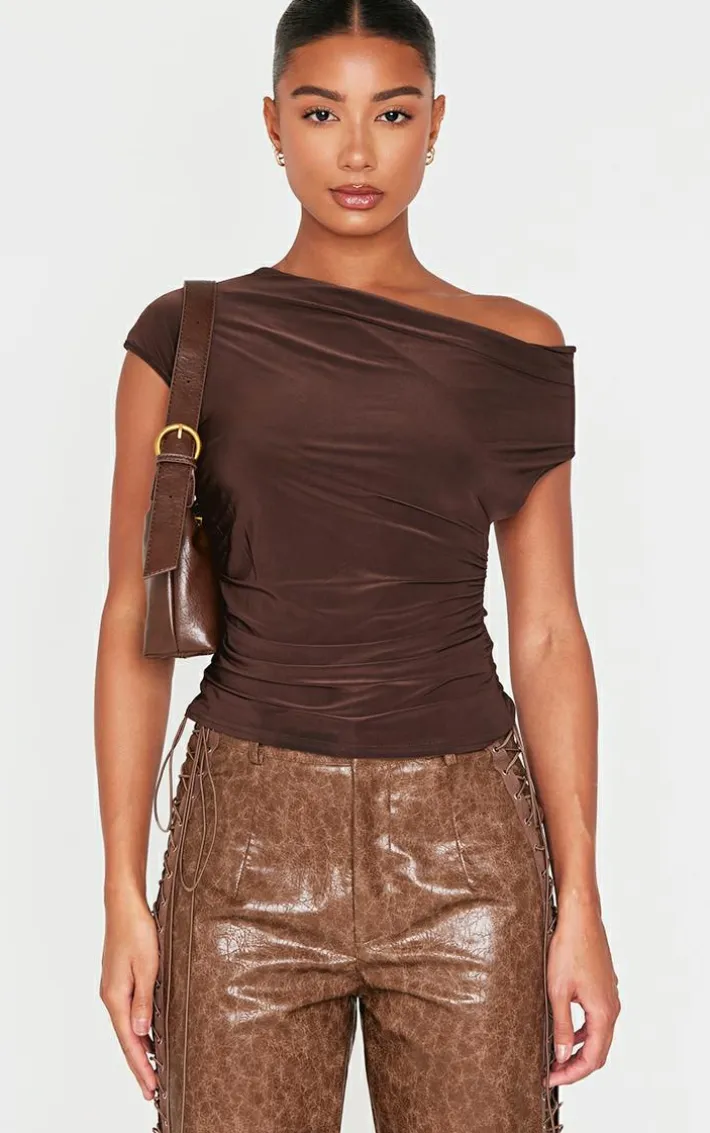 Chocolate Slinky Backless Asymmetric Long Top
