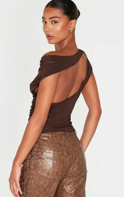 Chocolate Slinky Backless Asymmetric Long Top