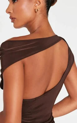 Chocolate Slinky Backless Asymmetric Long Top