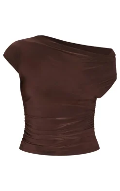 Chocolate Slinky Backless Asymmetric Long Top