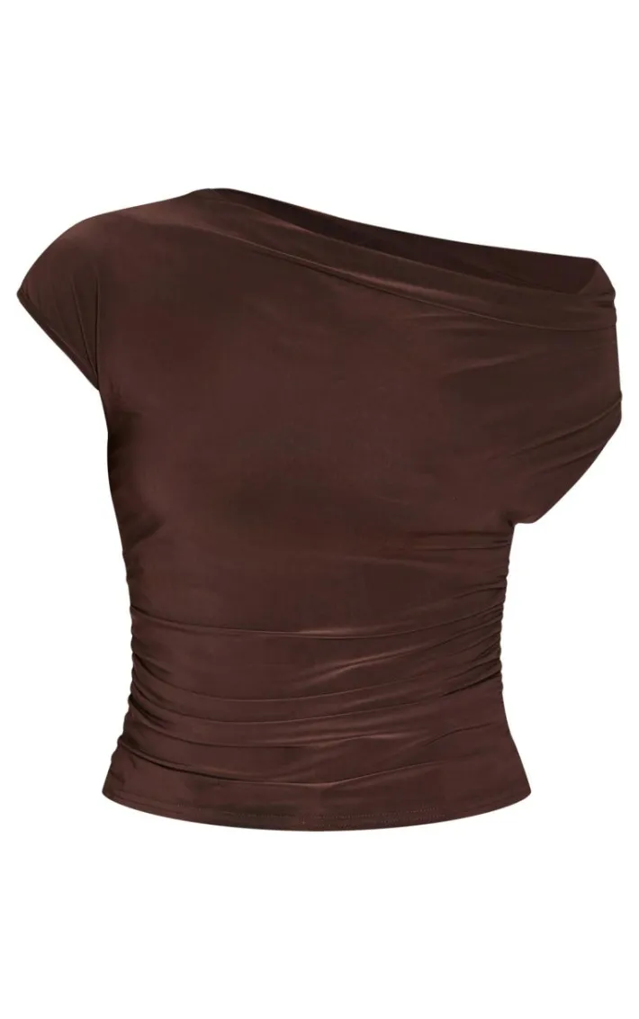 Chocolate Slinky Backless Asymmetric Long Top