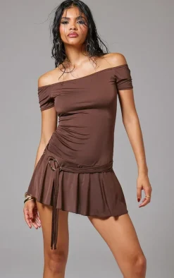 Chocolate Slinky Belt Detail Shift Dress