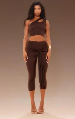 Chocolate Slinky One Shoulder Cut Out Crop Top