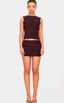 Chocolate Slinky Open Back Cap Sleeve Longline Top