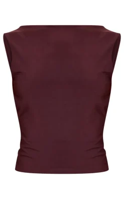 Chocolate Slinky Open Back Cap Sleeve Longline Top