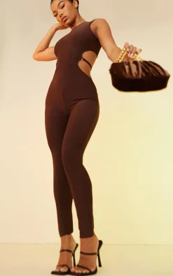 Chocolate Slinky Ring Detail Strappy Backless Jumpsuit
