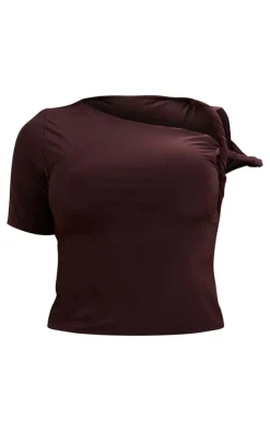 Chocolate Slinky Twist Shoulder Long Top