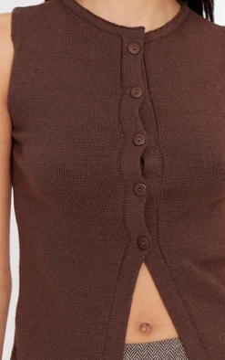 Chocolate Soft Knitted Button Through Vest