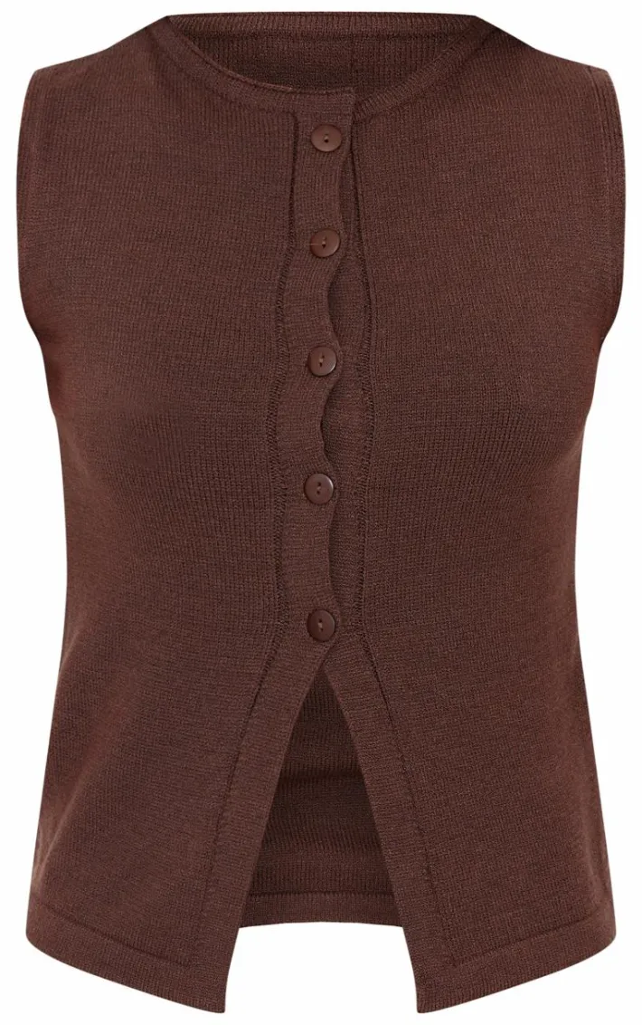 Chocolate Soft Knitted Button Through Vest