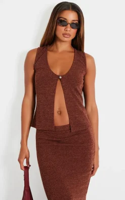 Chocolate Soft Rib Button Front Vest