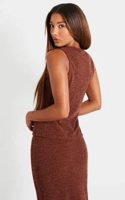 Chocolate Soft Rib Button Front Vest