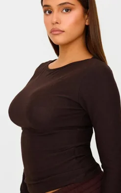 Chocolate Soft Touch Boatneck Long Sleeve Top