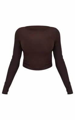 Chocolate Soft Touch Boatneck Long Sleeve Top