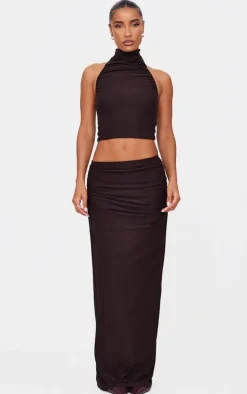 Chocolate Soft Touch Ruched Maxi Skirt