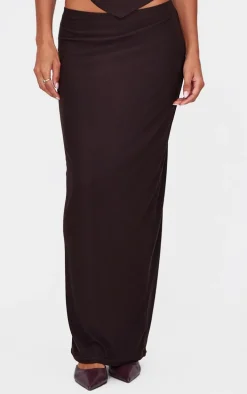 Chocolate Soft Touch Ruched Maxi Skirt