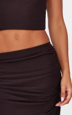 Chocolate Soft Touch Ruched Maxi Skirt