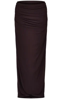 Chocolate Soft Touch Ruched Maxi Skirt