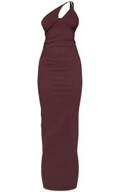 Chocolate Stretch Woven Strappy Asymmetric Cup Midaxi Dress