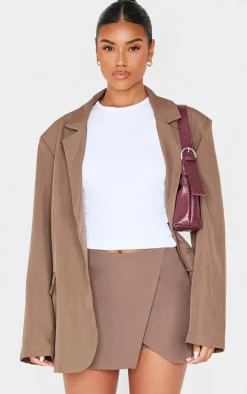 Chocolate Tailored Woven Wrap Front Skort