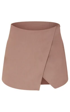 Chocolate Tailored Woven Wrap Front Skort